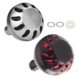 [APAGAI] [Set of 2] Power Handle Knob, Aluminum Round Knob, Reel Handle, Knob, Shimano A, Daiwa S, Spinning Reel, Fishing Reel, General Purpose, 1.5 inches (38 mm), Round (Silver Black x Black Red)