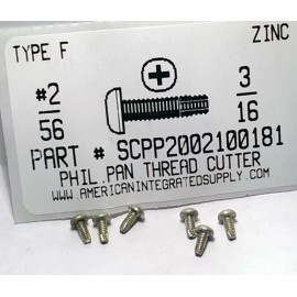 AMERICANINTEGRATEDSUPPLY.COM #2-56x3/16 Pan Phillips Thread Cutting Screws Type F Steel Zinc Plated (500)