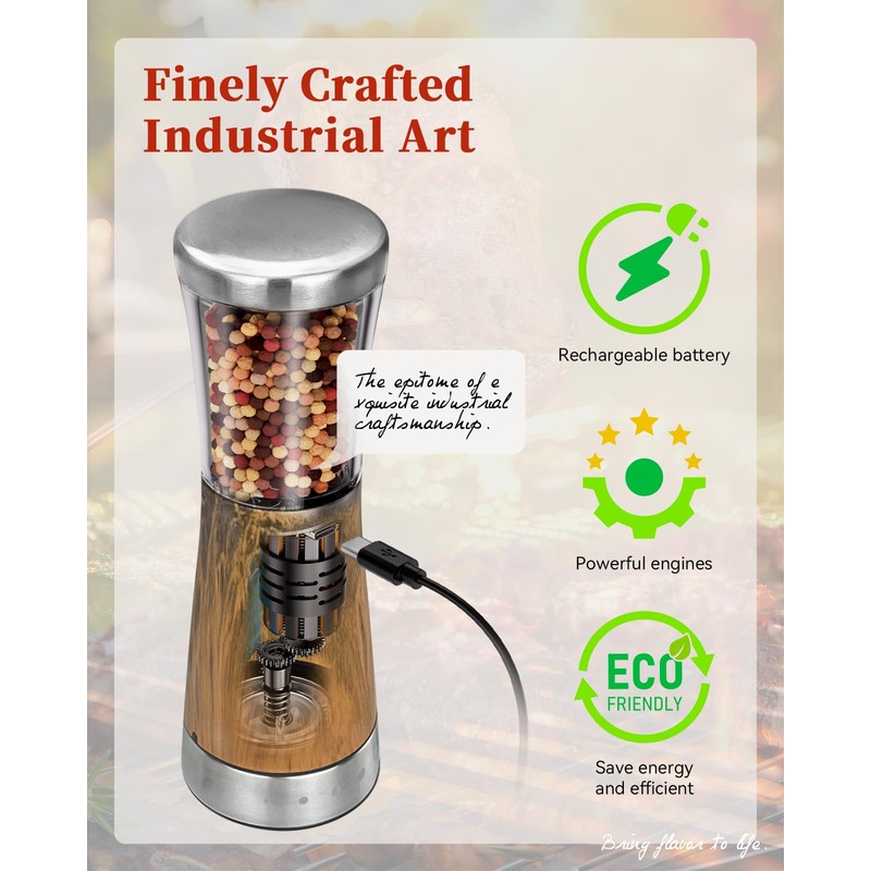 Electric Salt and Pepper Grinder Set with Storage Base, Stainless