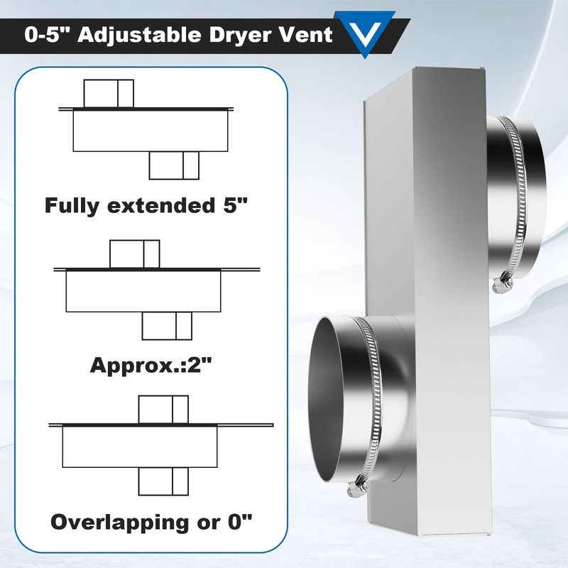 Upgraded 84049 Periscope Dryer Vent, 0-5" Adjustable Connector Kit for
