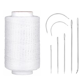250M Leather Waxed Thread, 150D Sewing Waxed Thread Cord with Leather Needles, Upholstery Repair Sewing Thread Kit for Bookbinding, Shoe Repairing, Leather Projects, White