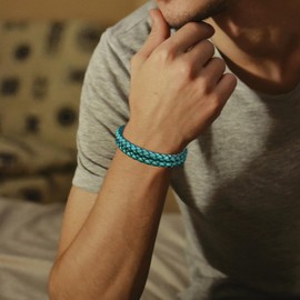 Raymard Double Row Vintage Leather Rope Bracelet for Men Women, 8.4" Colorful Wrap Braided Cuff Bangle Bracelet,Stainless Steel Clasp-Green