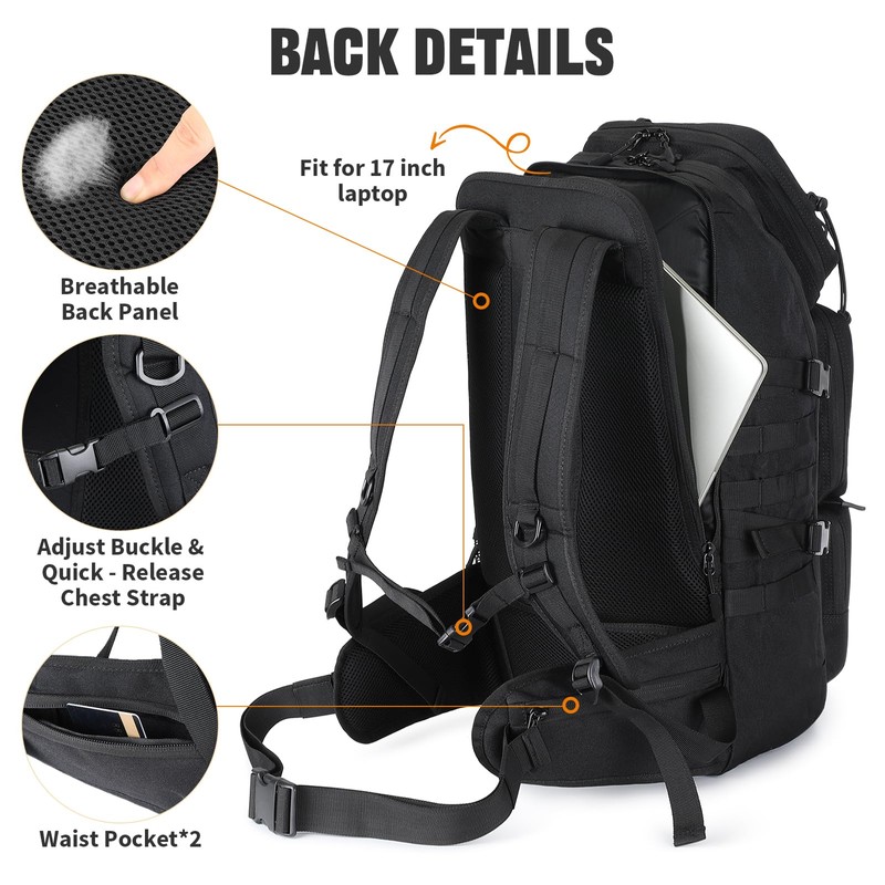 G-raphy 45L Tactical Backpacks for Men, Molle Hiking Daypack, Large