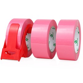 3 Rolls BOMEI PACK Pink Packing Tape with Dispenser, Heavy Duty Packaging Tape for Moving Shipping Sealing and Storage,1.8Mil Thick, 3 Rolls 1.88 Inch x 50 m,Total 150m