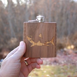 WUDN 6 oz. Wooden Hip Flask - Stainless Steel Body, Mt. Rainier Walnut Sky