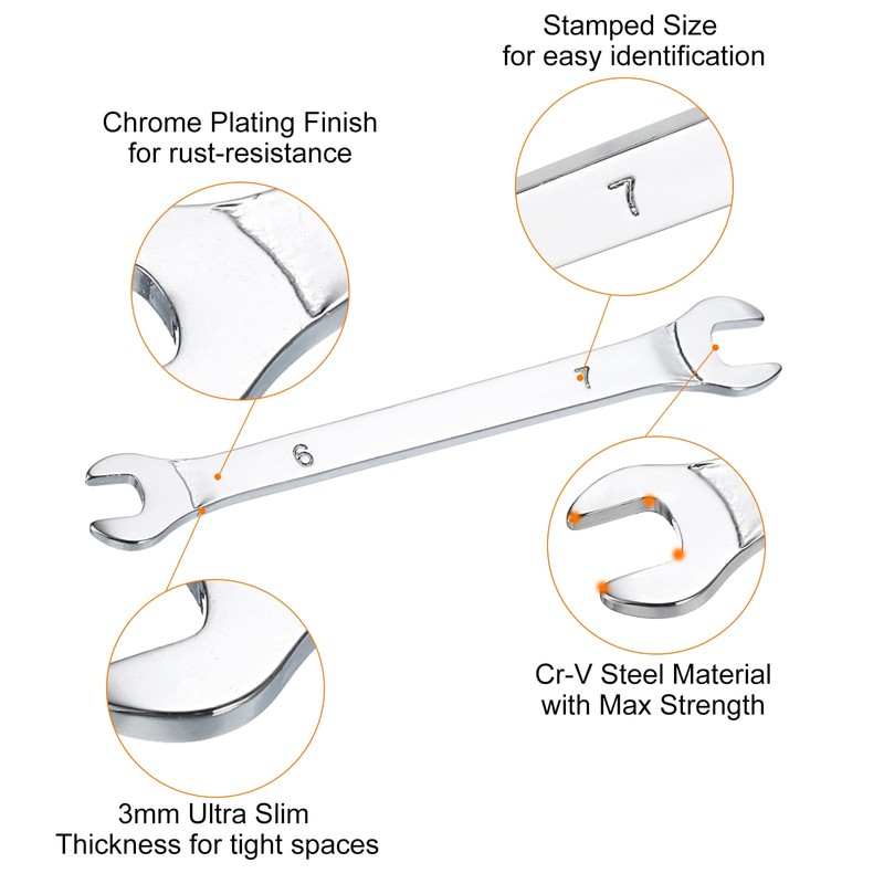 sourcing map Super Thin Open End spanners Metric, 6mm x
