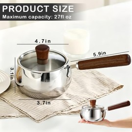 Milk Pot Stainless Steel Milk Warmer Pot with Lid, 0.8 QT Saucepan
