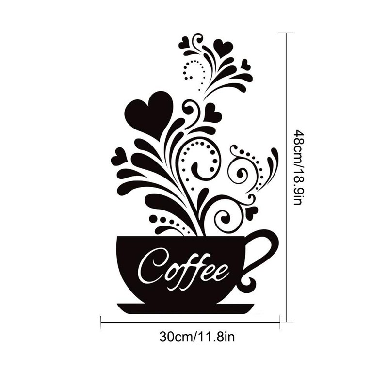 SITAKE “Coffee Cup + Flower” Kitchen Wall Stickers, Black Coffee