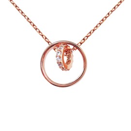 Hiqmic 925 Sterling Silver Double Ring Pendant Necklace, White Gold Plated Jewelry Gifts for Women, 16" Rosegold
