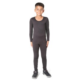 Boys Thermal Top and Bottom Underwear Set; Long Johns for Kids; Base Layer Set for Cold Weather; Microfleece Moisture Wicking (Black, 2T)