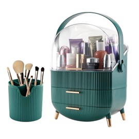 Ulraitha Makeup Organizer,Cosmetics Display Case With 2-Layer Storage Box,Waterproof And Dustproof,Skincare Storage Box (Green A)