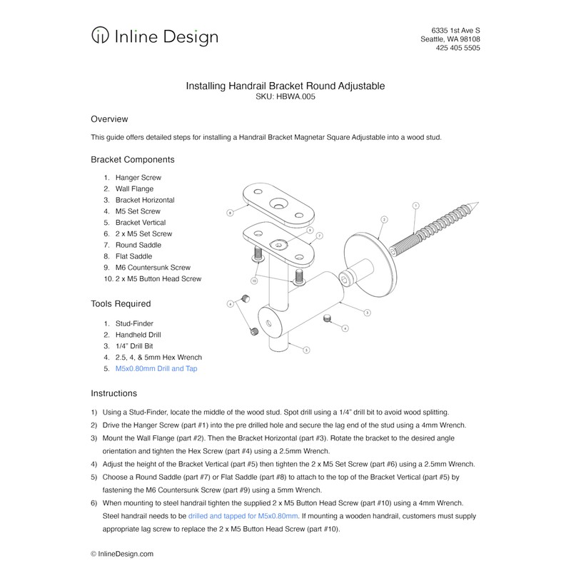 Handrail Bracket Stainless Steel 316 Round (Satin Stainless Steel)