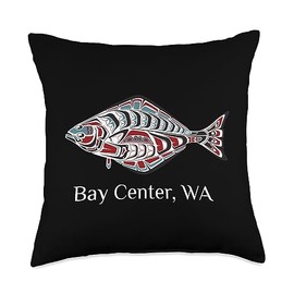 Bay Center Washington PNW Native American Halibut Bay Center Washington PNW Art Native American Halibut Tribal Throw Pillow, 18x18, Multicolor