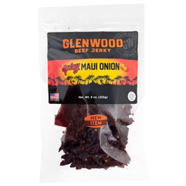 Glenwood Beef Jerky Spicy Onion Beef Snack 9 Ounce Resealable Bag, Meat Snacks, Maui Onion Spicy Jerky, Made in the USA