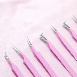 Pink Eyelash Tweezers With Heart Handle Lash Extension Tweezers With Heart Fiber Nano Grip Fiber Tip Lash TweezersTip Type: Pointed, color: R8