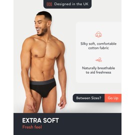 FM London 7-pack Essentials Mens Briefs - Tagless, Cotton Rich, Modern Mens Underpants with Anti-roll elasticated Waistband, Black, 3XL