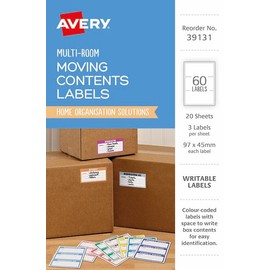 AVERY Colour Coded Moving Contents Labels, Writeable, 60 Labels (39131)