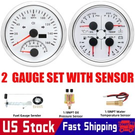RYSJM 85mm White GPS Speedometer 0-160MPH with Tacho 8000RPM 4 IN 1 Gauge with Sensor