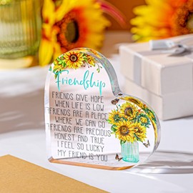 Spiareal Gift for Friend Friendship Women Friend Friendship Birthday Cheer up Gift Acrylic Heart Butterfly Keepsake Paperweight for Home Office Table Shelf(Sunflower)