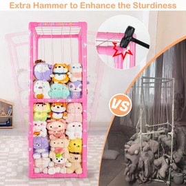 FIOBEE Stuffed Animals Storage Zoo Thicken PVC Tube Kids Toy Storage Organizer with Elastic Band Large Stuffed Animals Holder for Nursery Playroom Bedroom Room Furniture Plush Storage, Pink