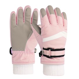 Risipu Kids Ski Gloves Winter Waterproof Gloves Warm Fleece Gloves Snowproof Snowboard Gloves Cold Weather Gloves for 4-12 Boys Girls (Pink, S)
