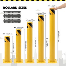 Bollard Post 36 inch, Safety Bollard Post, Removable Steel Bolt Down Parking Bollards, Yellow - 2PACK