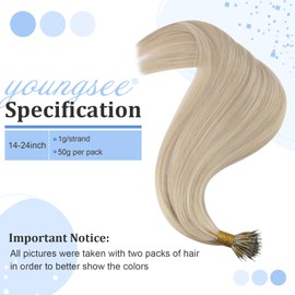 YoungSee Nano Ring Extensions, Blonde, Ash Blonde with Platinum Blonde, Straight Hair, Remy Hair Extensions, 55 cm, #18/613, 50 g, 50 Strands