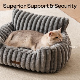 MEWOOFUN Cat Beds for Indoor Cats, Fluffy Cat Couch with Removable Washable Cover, Supportive Small Dog Beds for Puppy & Kitten up to 15 lbs (Grey, 24x19x12)