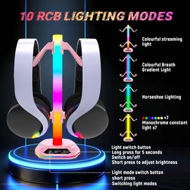 auvstar RGB Headset Holder with Weighted Base, Headphone Holder, Gaming Headset Holder with USB Type-C Chargers and Data Transfer, Suitable for Headphones and Handles (Pink)