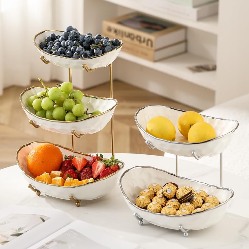 YYW 3 Tier Fruit Bowl for Kitchen Counter, White Ceramic