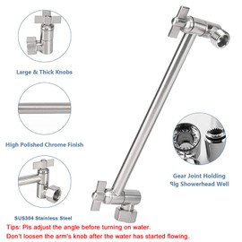 NearMoon Rain Shower Head with 11’’ Adjustable Extension Arm, Large Stainless Steel High Flow Rainfall Square Head, Bath Shower Waterfall Full Body Coverage (12 Inch, Brushed Nickel)