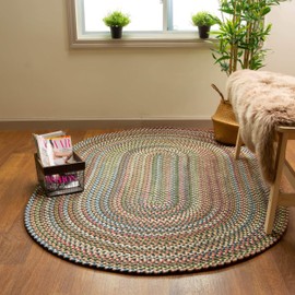 Super Area Rugs Roxbury American Made Braided Rug for Indoor Outdoor Spaces, Spruce Green/Natural Multi, 2' X 3' Oval