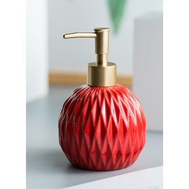 Red Ceramic Foam Soap Dispenser, 14 oz Refillable Pump with Golden Top, Elegant Foaming Dispenser for Bathroom or Kitchen (Red)
