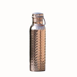AncientImpex Pure Copper Hammered Water Bottle with Carrying Handle 600 Ml (20.28 Fluid Ounce) | Seamless Leakproof Water Bottle for Ayurvedic Benefits