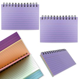 Thatyro 4 Packs 200 Sheets 4.9" x 2.9" 5 Colors Spiral Index Cards with Ring & Covers, Colored Ruled Note Flash Cards, Spiral Bound Paper Flashcards for Studying Office Taking Record (4)