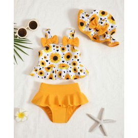 Toddler Girl Bathing Suit Baby Girl Swimsuit 18-24 Month Yellow Dasiy Baby Girl's Bikini Summer Swimwear Beach Tankini Outfits Set