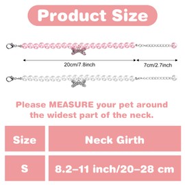 2Pcs Dog Cat Pearl Collar Necklace with Rhinestone Bone, Adjustable Fancy Wedding Party Collar Jewelry for Girl Cat Pet Puppy Dogs Accessories Bling(S, Pink, White)