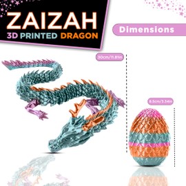 3D Printed Articulated Dragon with Egg – Flexible Fantasy Toy – Fidget Sensory Toy for Kids & Adults – Unique Gradient Color Figurine – Rainbow Chinese Dragon Decor.