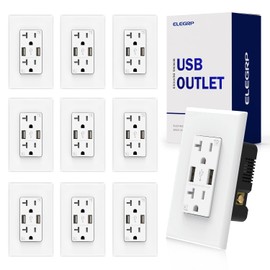 ELEGRP USB Wall Outlet - Dual 4.0A USB Ports, 20A Tamper Resistant Receptacle, Wall Plate Included, UL Listed (10 Pack, Glossy White)