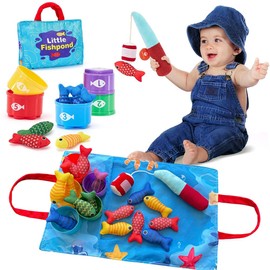 Montessori Shape Matching Fishing Toy 22 in 1 Cloth Fishing Game Set 1 2 3 4 Years Old Early Development Fingertip Training Educational Toy Counting, Sorting Colors, Learn Shapes Safe Design for
