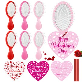 Valentines Day Gifts for Women Girls - 6 Set Mini Hair Brush Travel Hair Brush for Pocket backpack Storable Detangling Hair Brush Wet Brush for All Hair Types(2 red 2 rose 2 pink brush)