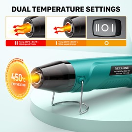 SEEKONE 350W Mini Heat Gun, Dual-Temp Model 500℉ & 842℉（260℃ & 450℃）Fast Heat Hot Air Gun with Overheat Protection and Reflector Nozzle for Heat Shrinking Tubes, Shaping, PVC Tubing（4.9FT）