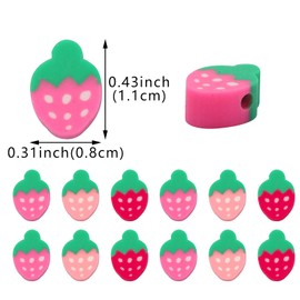 3 Pack Polymer Clay Beads 150 PCS Strawberry Slice Shaped Fruit Bead Small Hole DIY Craft Decoration Connecting with Jewelry Making Accessories for Necklace Bracelet Earrings Pendants