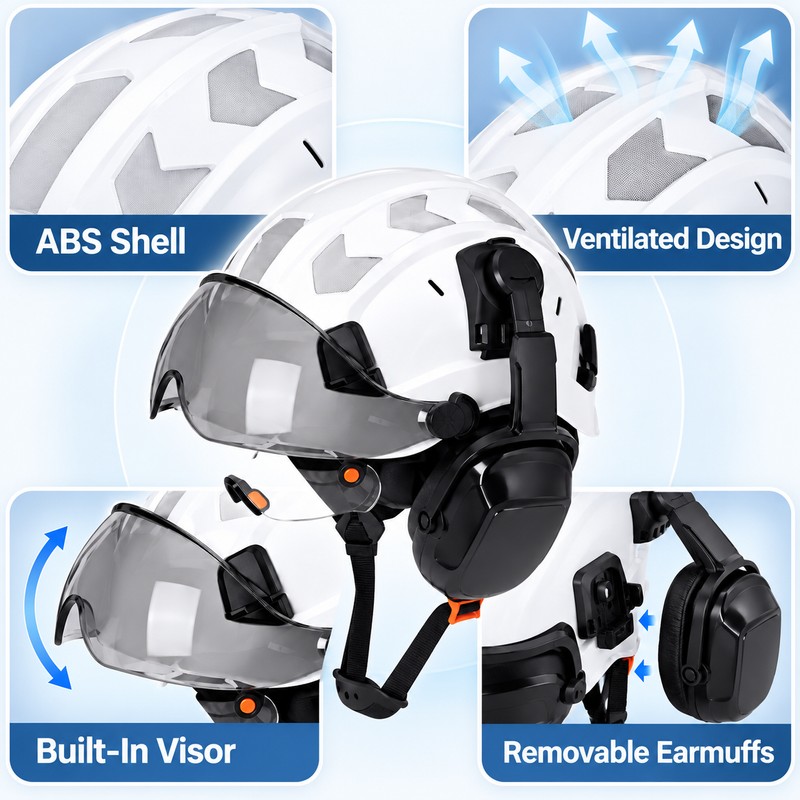 Safety Helmet with Built-In Visor & Removable Earmuffs – Style