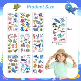 10 Sheets Ocean World Temporary Tattoos Stickers for Kids,Childrens Fake Tattoo Sticker Set Multiple Patterns Waterproof Removable Stickers for Prizes Birthday Party Bag Fillers for Boys Girls