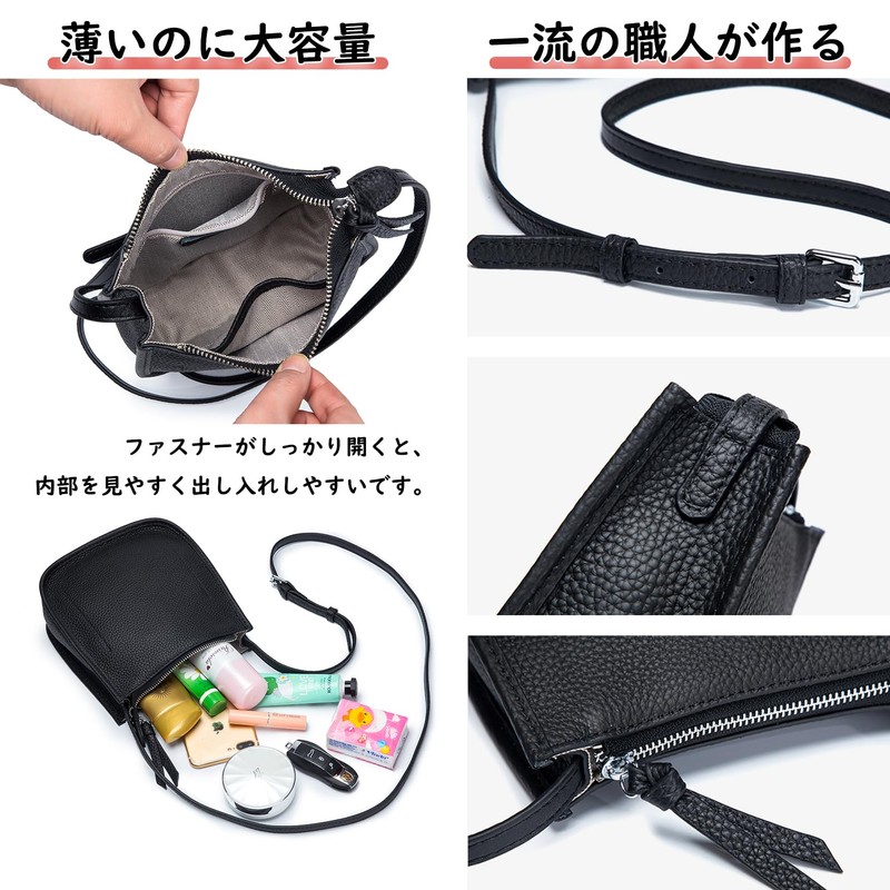 Bearneko Women's Shoulder Bag, Smartphone Pouch, Genuine Leather, Wallet Shoulder,
