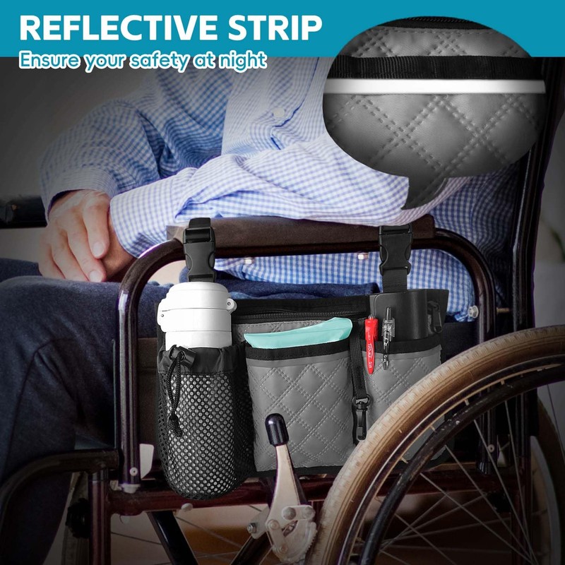 SHIFANQI Wheelchair Bag with Cup Holder, Wheelchair Accessories Armrest Side