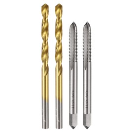 sourcing map Metric Tap & Drill Bit Set, 2pcs M5 x 0.8 Straight Flute Thread Taps and 2pcs 4.2mm Twist Drill Bits Titanium Coated, HSS6542 Screw Tapping Threading Tools