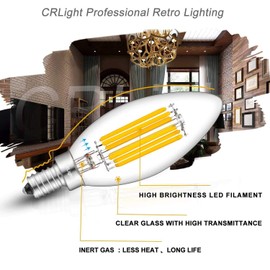 CRLight 700LM 6W Dimmable LED Candelabra Bulb 65W Incandescent Equivalent 2700K Warm White, LED Chandelier Light Bulbs, E12 Vintage Edison B11 Clear Glass Torpedo Decorative Bulbs 6 Pack