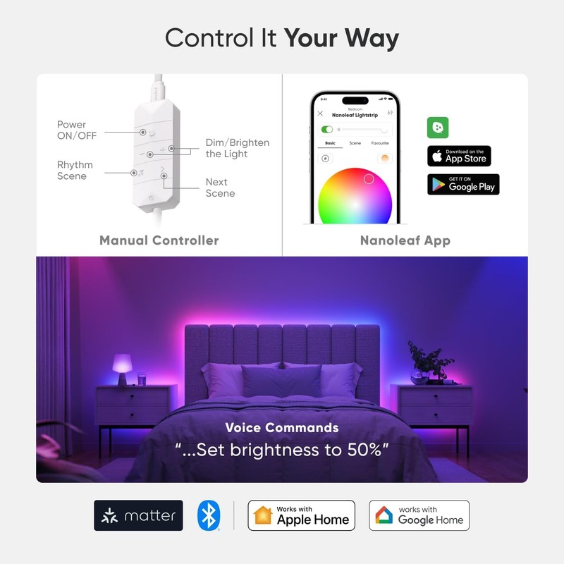 Nanoleaf Matter Essentials 5M HD Led Strip Light, Addressable RGBIC